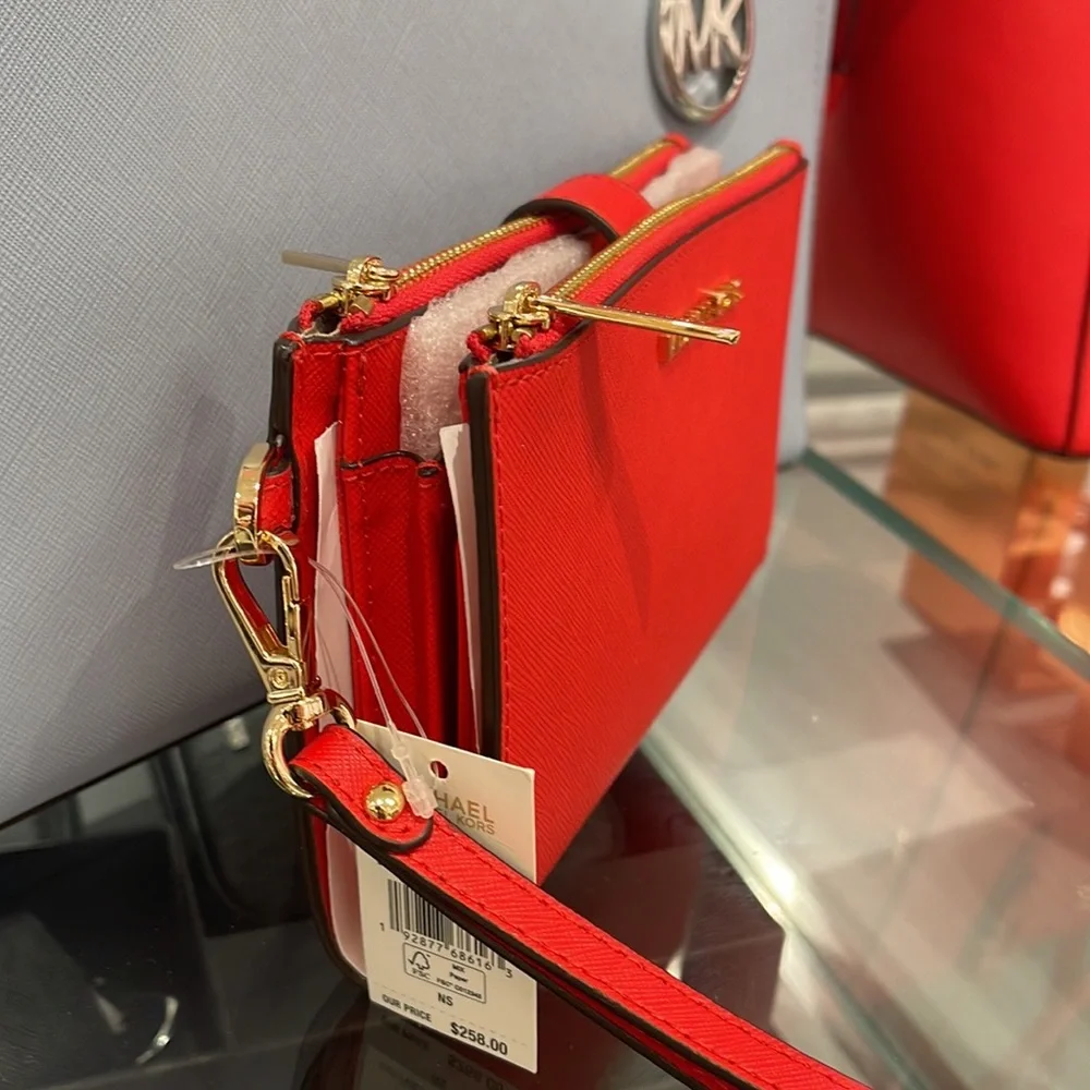 Michael Kors Jet Set Travel Large Double Zip Leather Wristlet phone holder NWT - Picture 3 of 16